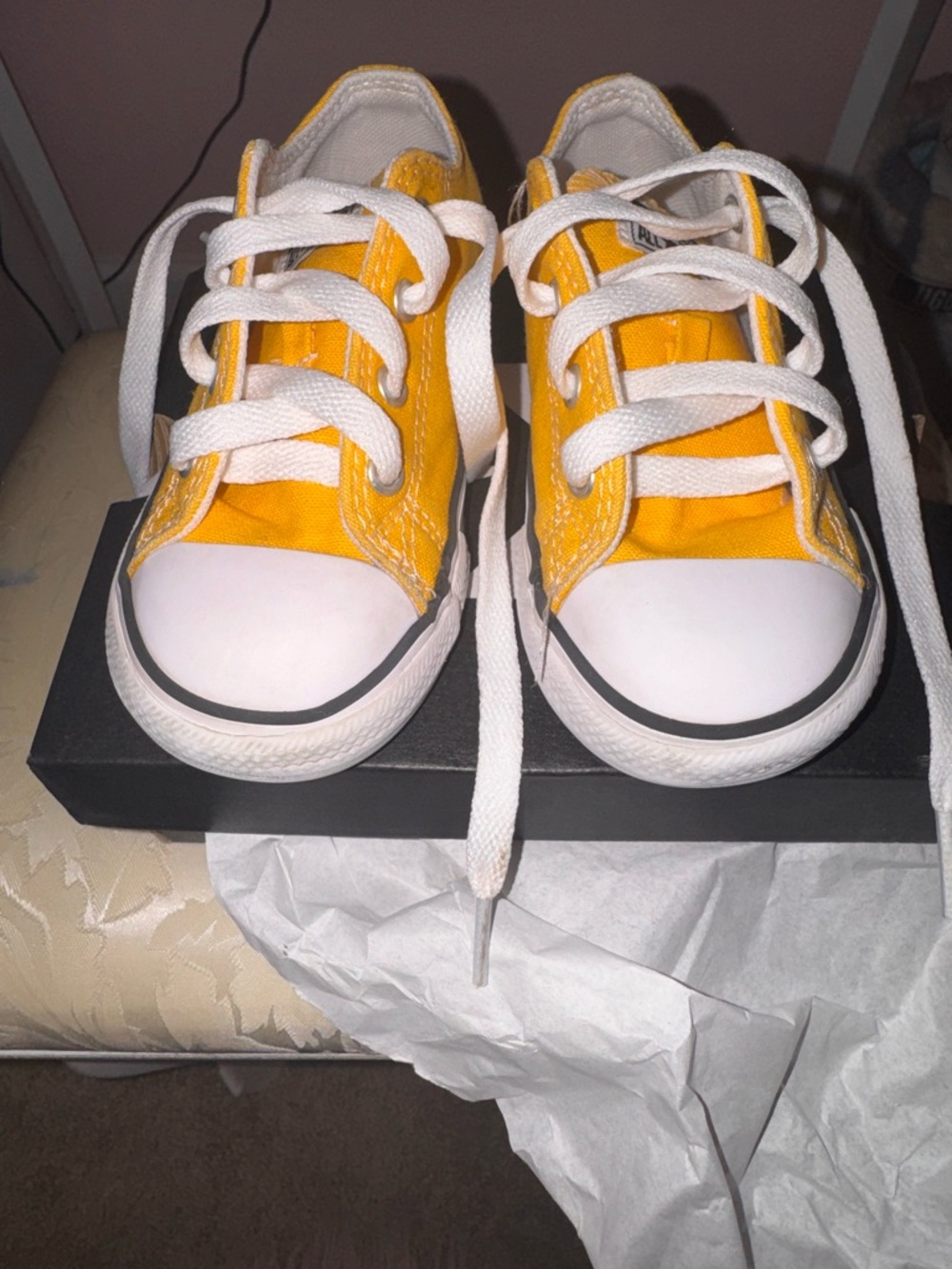 Converse Kids Yellow Canvas Low-Top Sneakers with White Laces